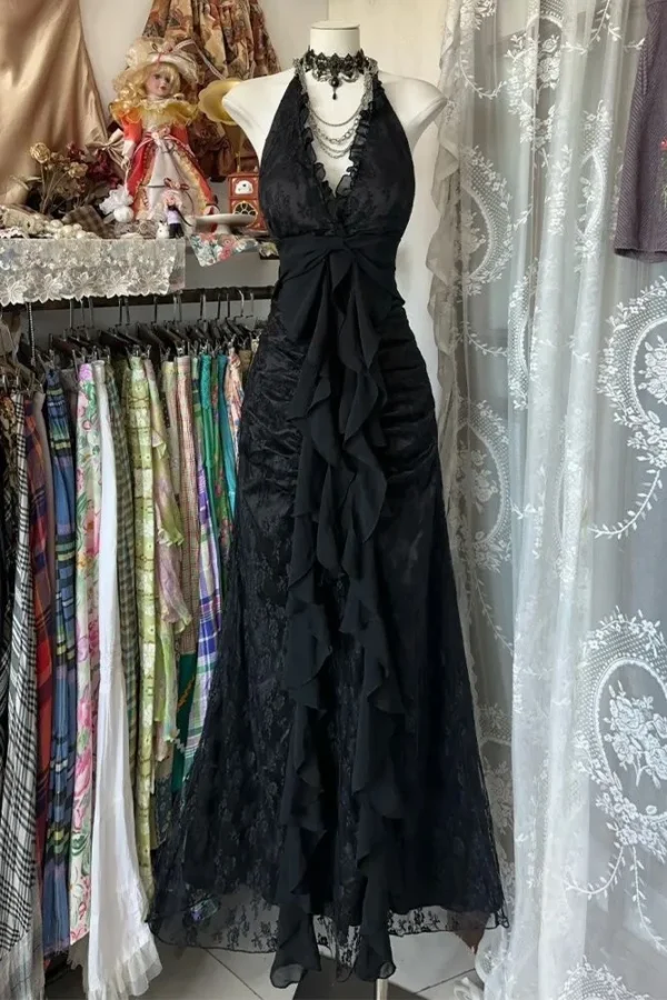 Summer Gothic Grunge Y2k Lace Dress Women Dark Academia Sexy Slim Party Dresses Korean Fashion Design Festival Long Prom Dress - Image 12