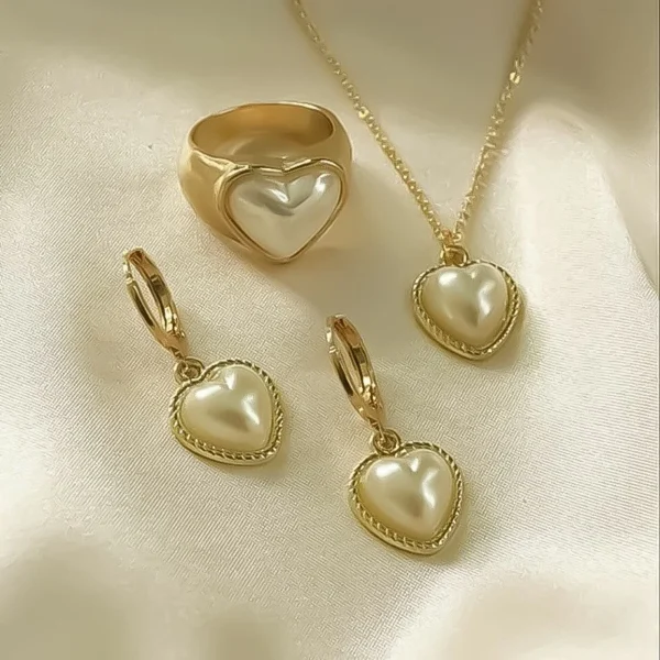 3 Pcs Round Pearl Jewelry Set Of Earring Pendant Necklace For Women Exquisite Fashion Rhinestone Double Wedding Jewelry Set Gift - Image 10
