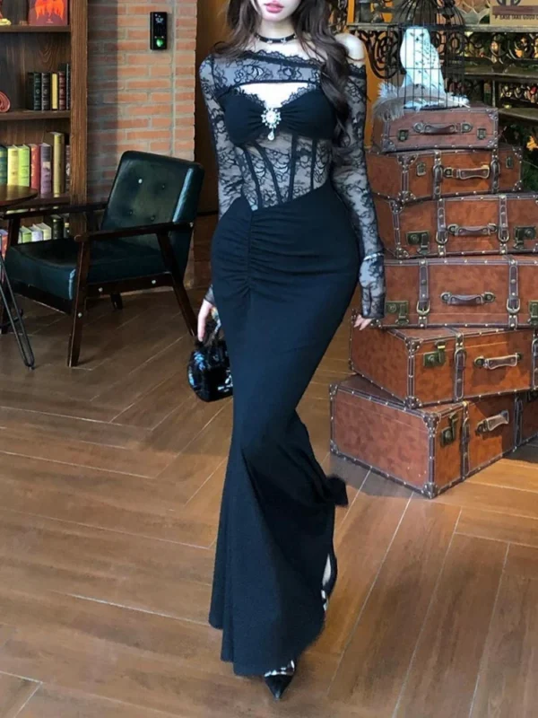 Summer Gothic Grunge Y2k Lace Dress Women Dark Academia Sexy Slim Party Dresses Korean Fashion Design Festival Long Prom Dress - Image 7