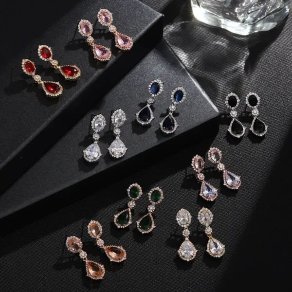 Fashion necklace accessories women's earring Jewelry sets bride's wedding zircon water drop girls earrings for women jewellery - Image 2